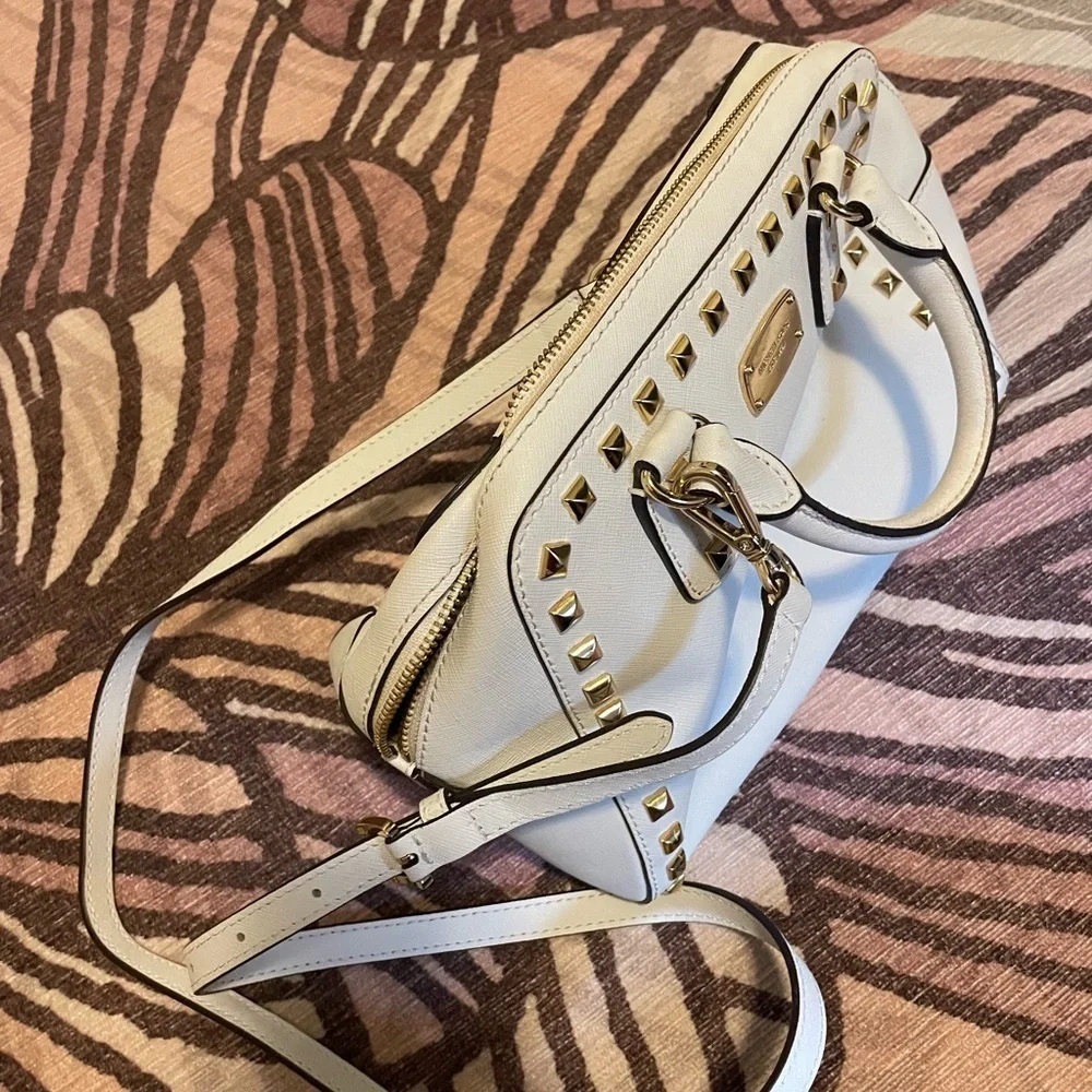 Michael Kors Cream and Gold Studded Satchel
